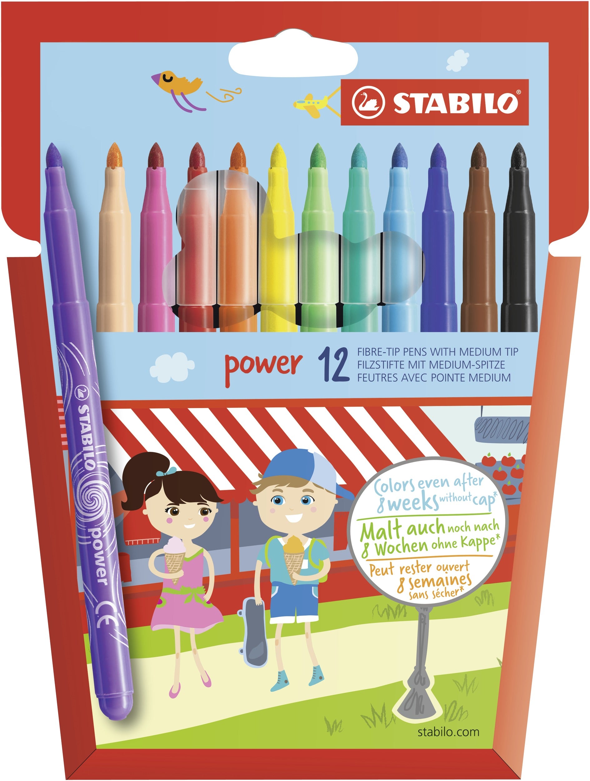 STABILO Power Filzstift – Rundspitze, 2 mm, auswaschbar, 12 Farben