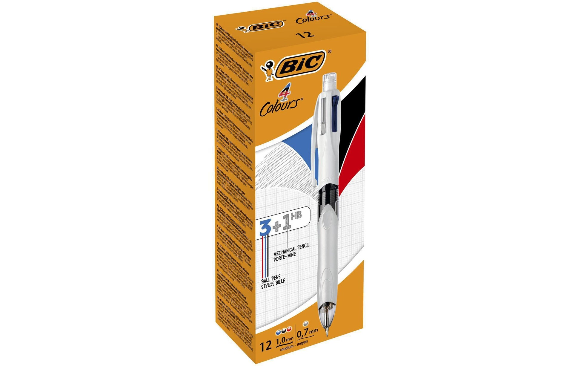 BIC 4Colours Multifunktions-Kugelschreiber – 12er Pack, 4 Farben, Spitze 0,4 mm, Druck, nachfüllbar