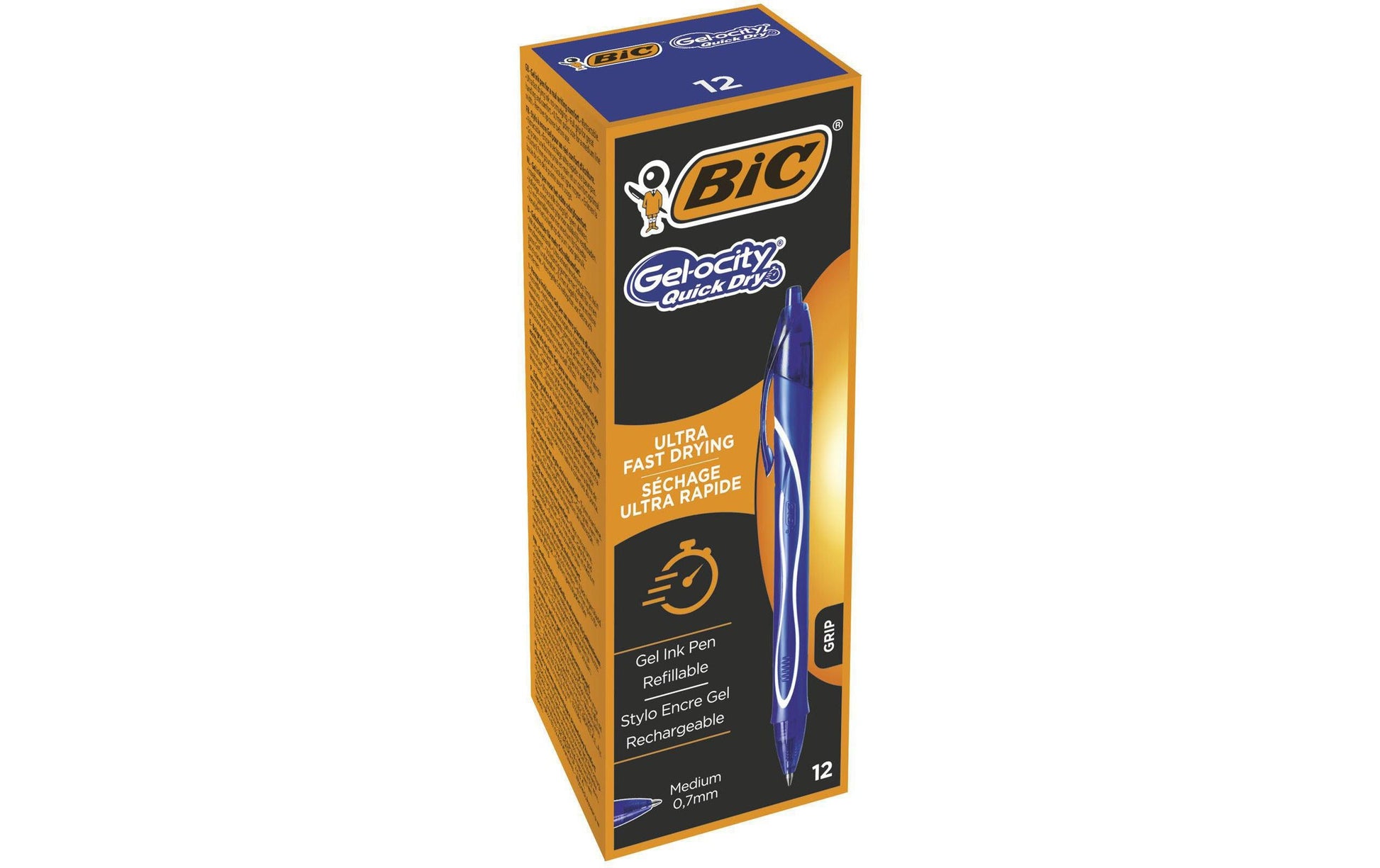BIC Gel-ocity Quick Dry Gelschreiber, Druckmechanik – Blau, Spitze 0,7 mm, schnelltrocknend, nachfüllbar