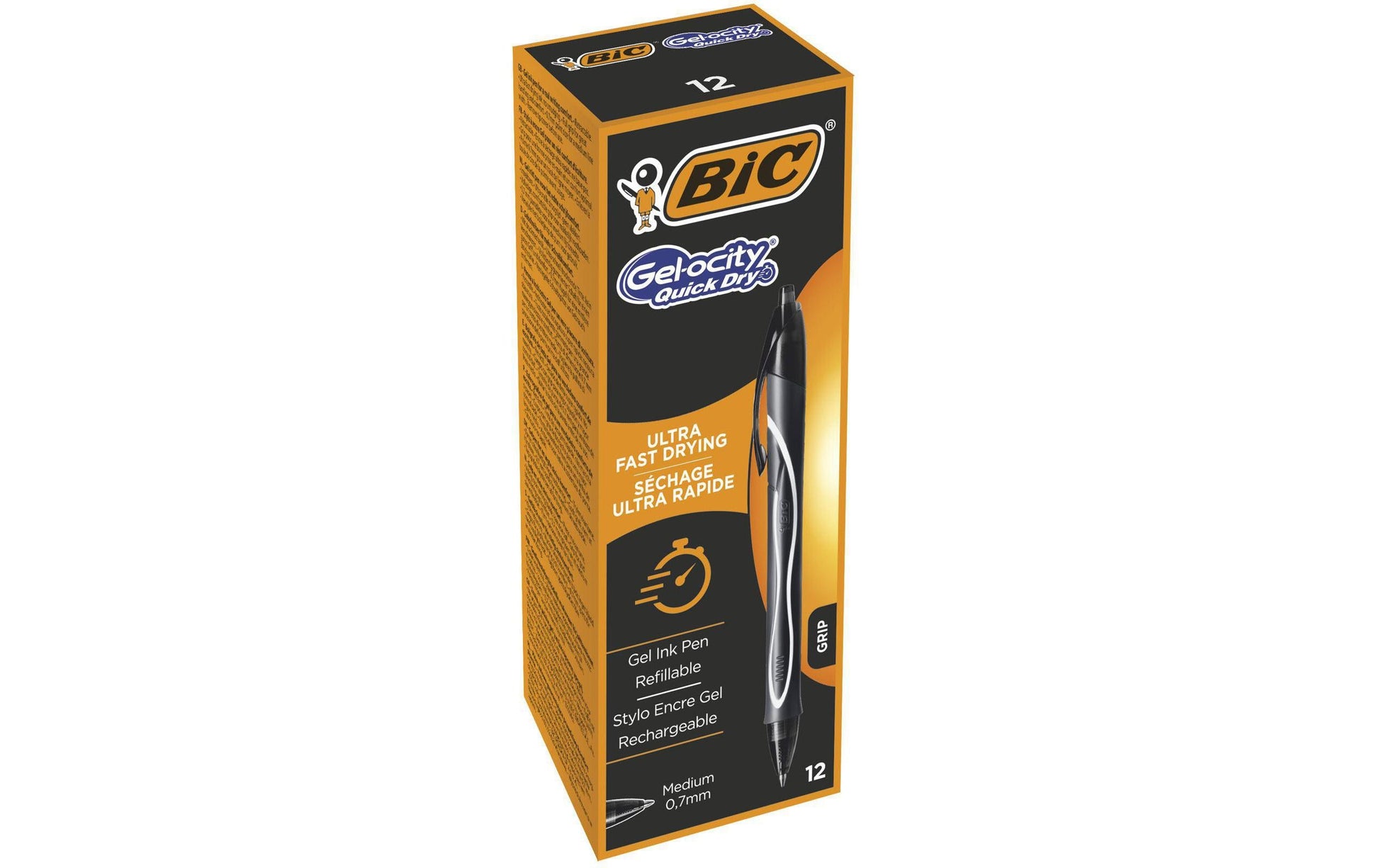 BIC Gelschreiber, Druckmechanik – Schwarz, Spitze 0,7 mm, nachfüllbar, 12er-Set