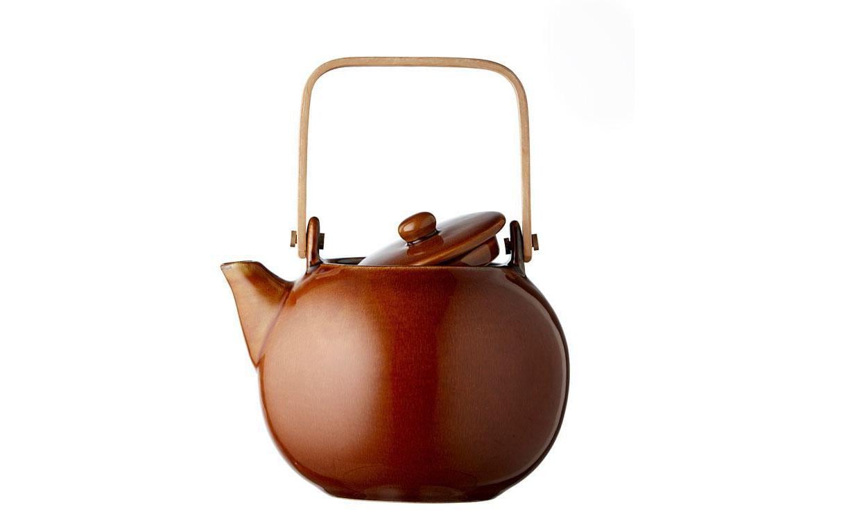 Bitz Teekanne – 1,2 l, Ø 17,5 cm, H 14,0 cm, Steinzeug/Holz, Bernstein, mit abnehmbarem Deckel, mit Teefilter