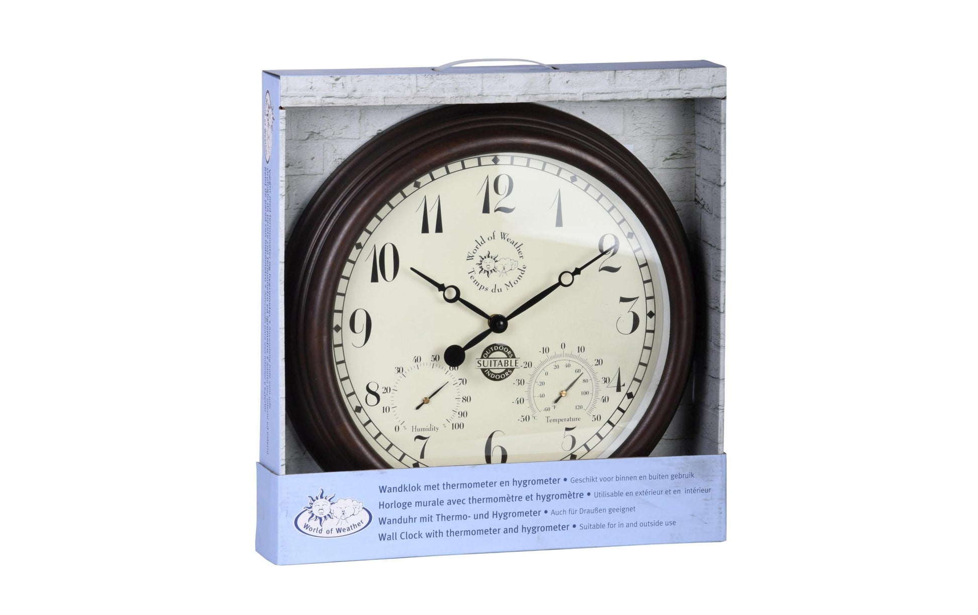 Esschert Design Wanduhr – Ø 38 cm, braun, Kunststoff, Hygrometer