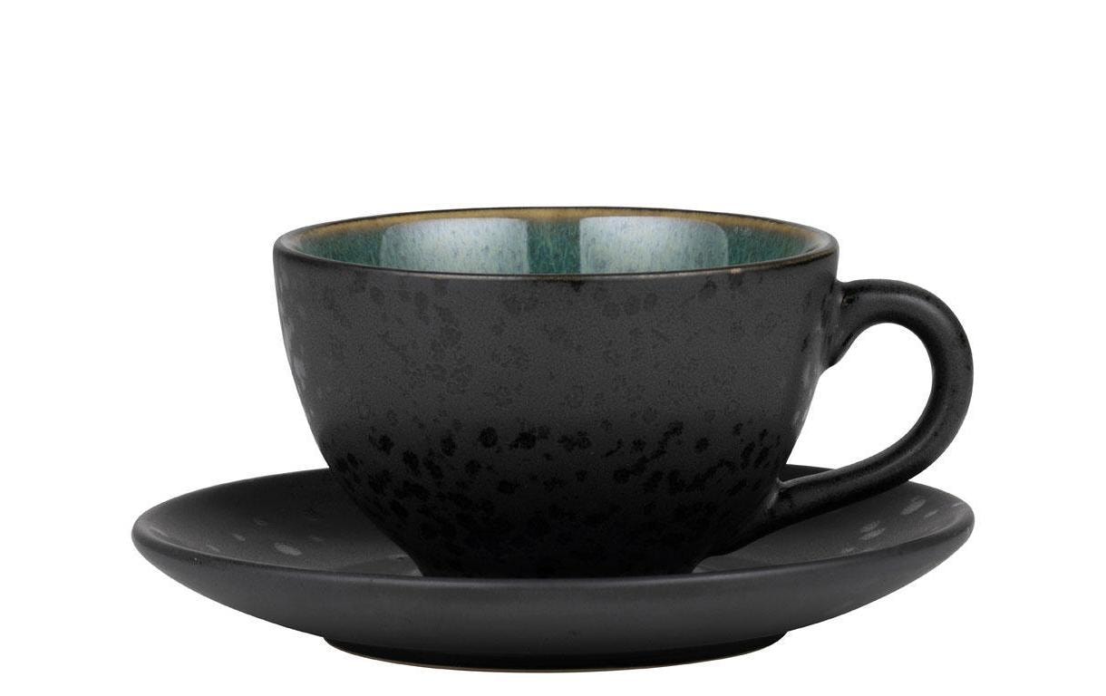 BITZ Kaffeetasse – 6er Set, 240 ml, Ø 10 cm, Steinzeug, Schwarz/Grün, spülmaschinenfest, mikrowellengeeignet