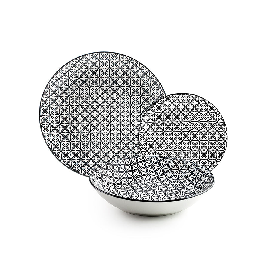Ibili Speise-Service – 12-teilig, Ø 26,8/20/19,2 cm, Porzellan, Schwarz/Weiss, spülmaschinenfest
