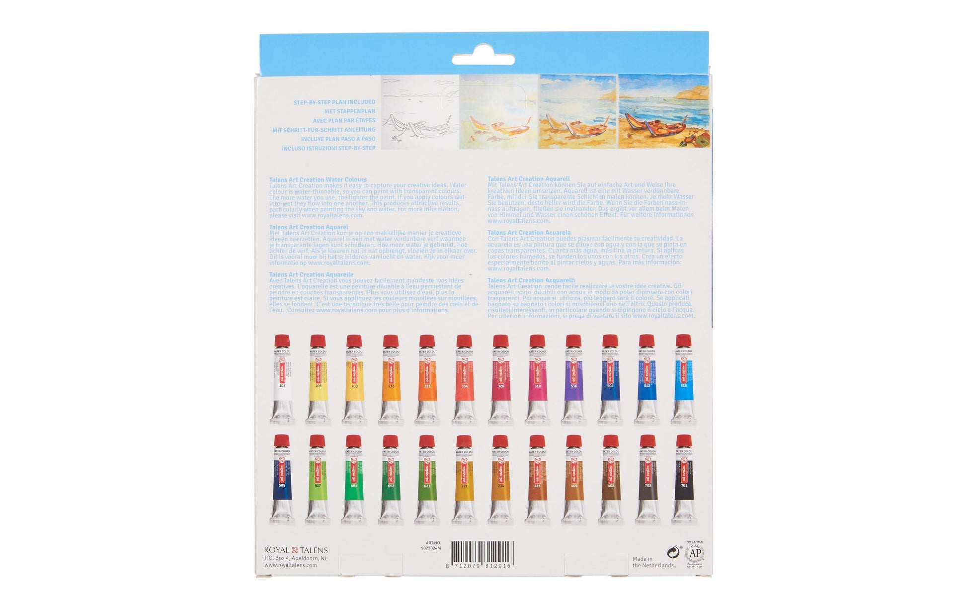 Talens Aquarellfarbe – Mehrfarbig – 24 Farben – 24×12 ml (288 ml) – für Papier