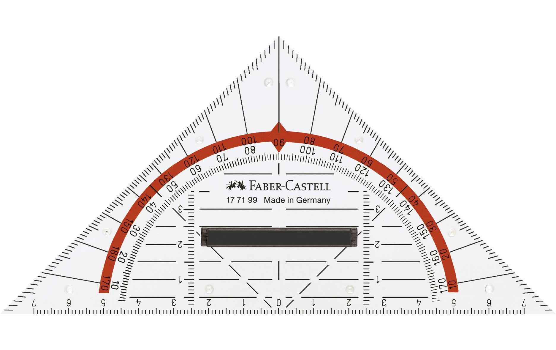 Faber-Castell Geodreieck, 14 cm – mit abnehmbarem Griff, unzerbrechlich, mit Tuschekante – Kunststoff