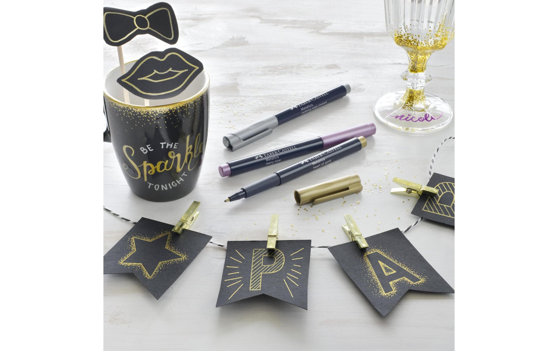 Faber-Castell Non-Permanent-Marker Creative Studio Metallic – Rundspitze 1,5 mm – sortiert – 6er-Set