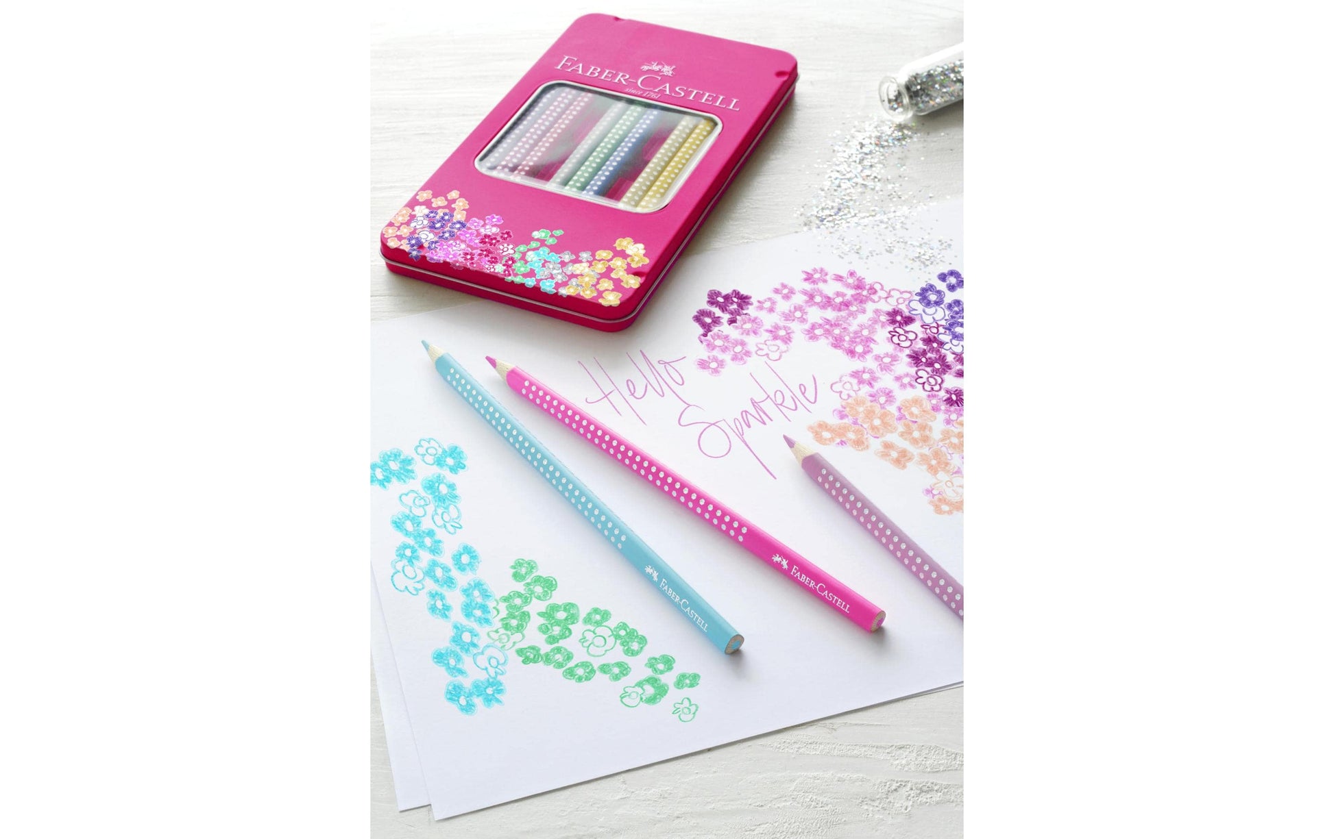 Faber-Castell Aquarellfarbstifte Grip Sparkle – 12 Farben, im Metalletui, Ø 3 mm, dreikantig, FSC