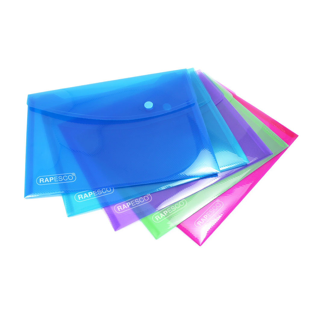 Rapesco Dokumententasche A5, Druckknopf, transparent, assortiert – 50 Stück