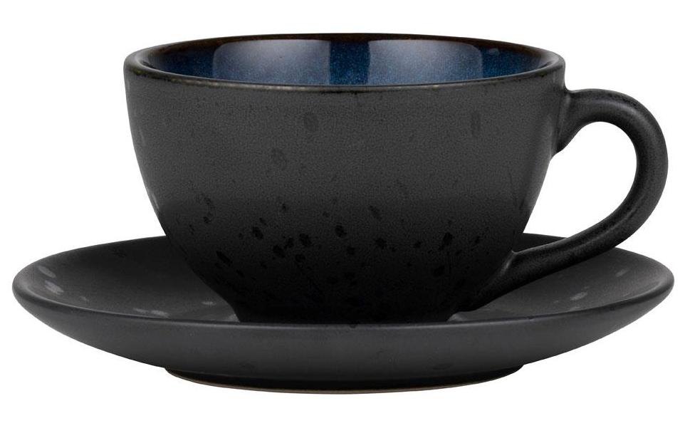 BITZ Kaffeetasse – 6er Set, 240 ml, Ø 10 cm, Steinzeug, Schwarz/Blau, mit Unterteller, spülmaschinenfest