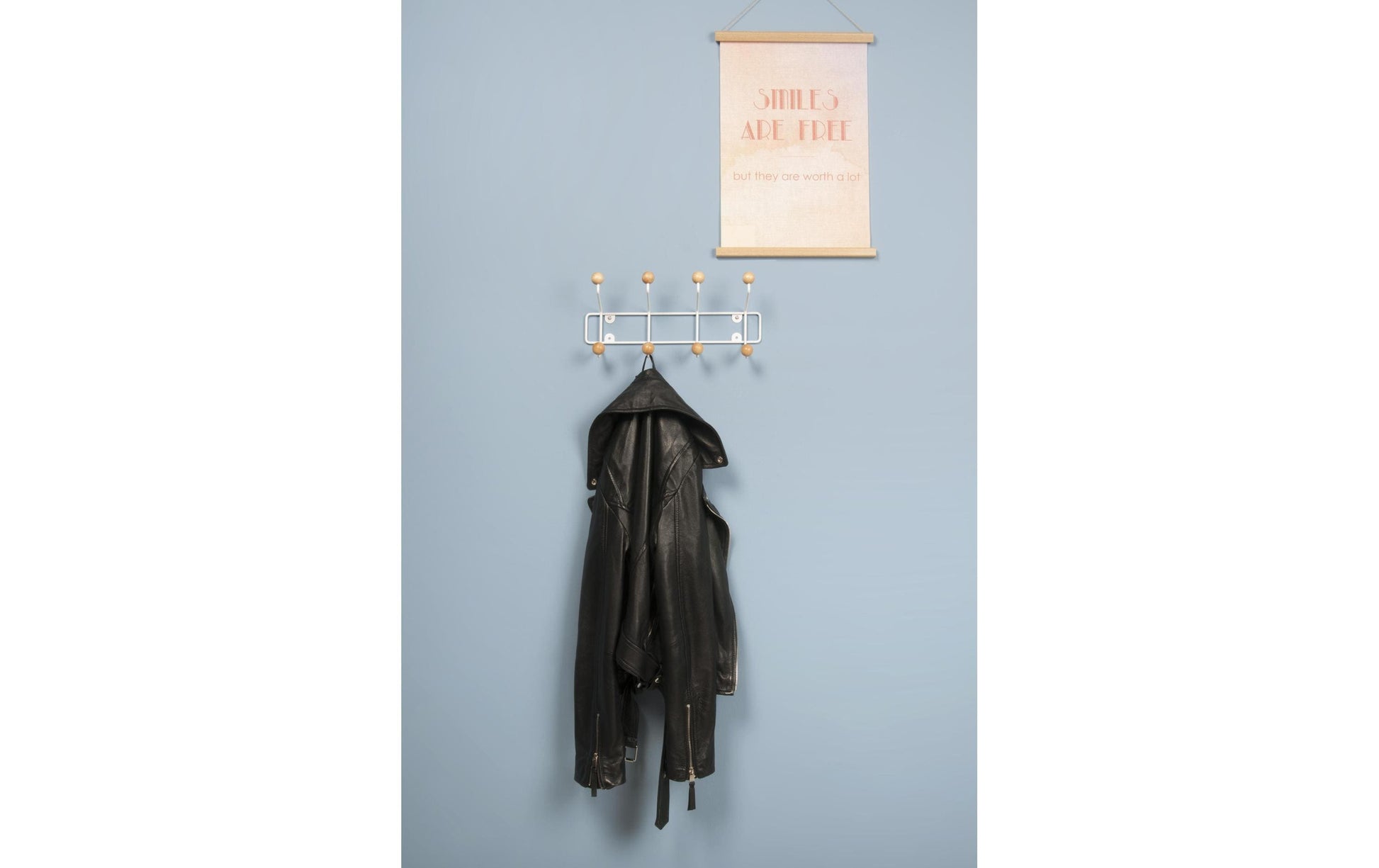 present time PT2454 Wandgarderobe 8 Haken – Metall/Holz – Weiss/Natur – 340 × 150 × 140 mm