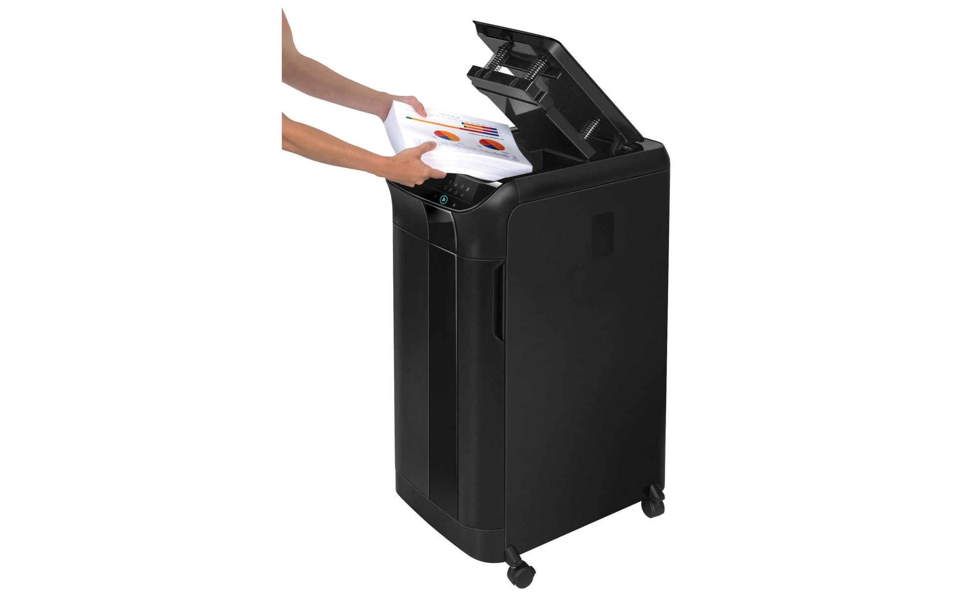 Fellowes AutoMax 600M – Aktenvernichter mit Autofeed 600 Blatt, DIN P-5, Mikroschnitt 2 × 12 mm, 83 l