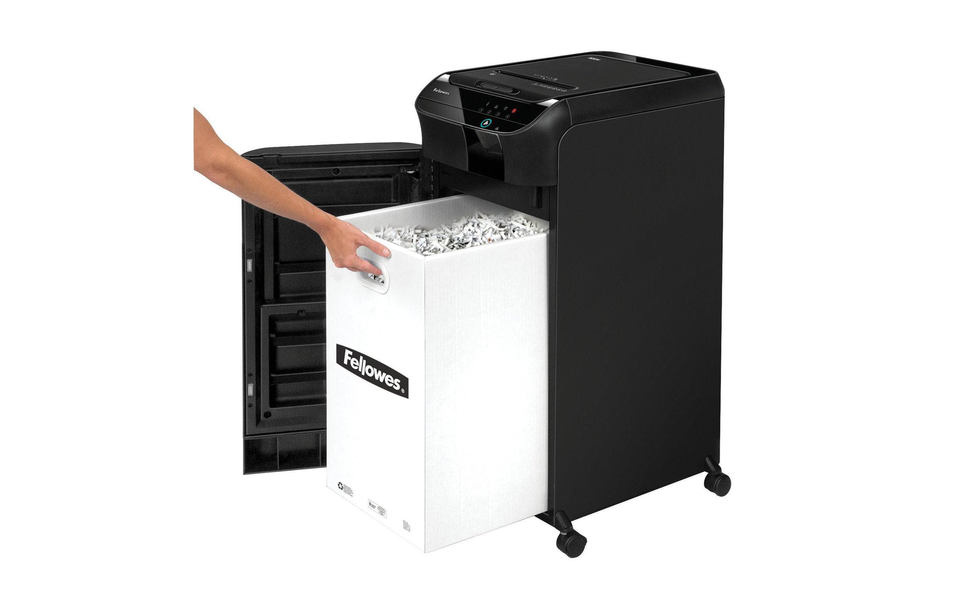 Fellowes AutoMax 600M – Aktenvernichter mit Autofeed 600 Blatt, DIN P-5, Mikroschnitt 2 × 12 mm, 83 l