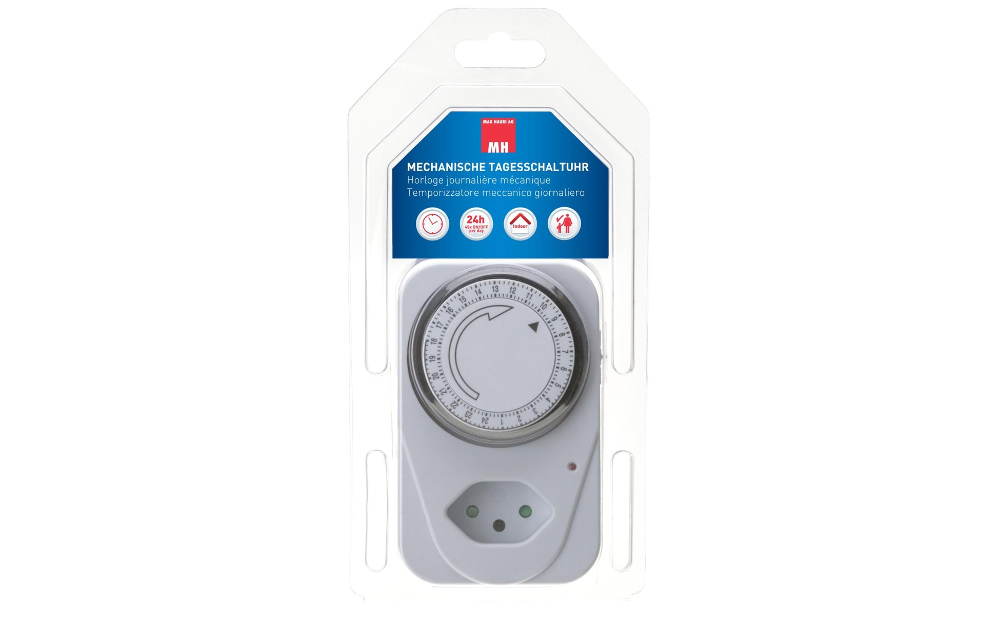 Max Hauri AG Max Hauri Zeitschaltuhr (DIN-Schiene) – mechanisch, 24 h, 230 V, Zwischenstecker – Weiss – 128775