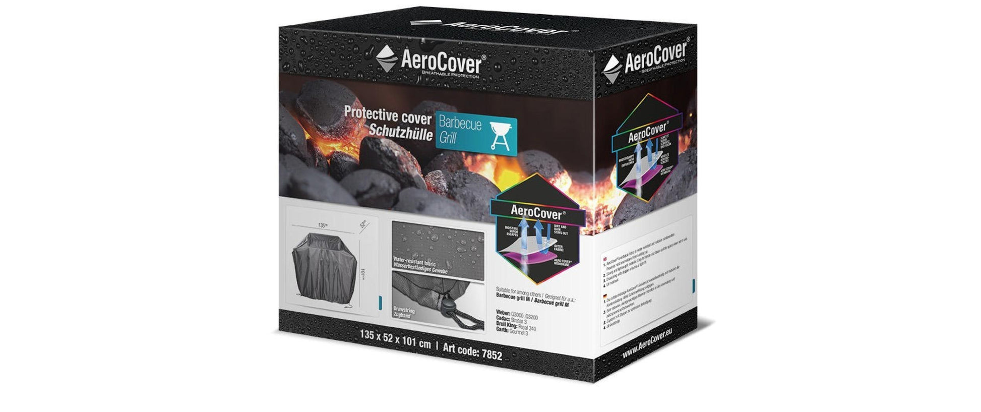 AeroCover Hülle 7852 – 135 × 52 × 101 cm, Grau – für Weber Q3000, Broilking Royal 340