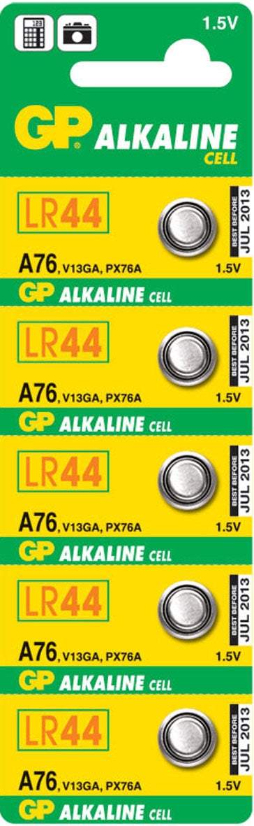 GP Batteries Knopfzellen LR44, Alkaline, 1,5 V – 5 Stk.