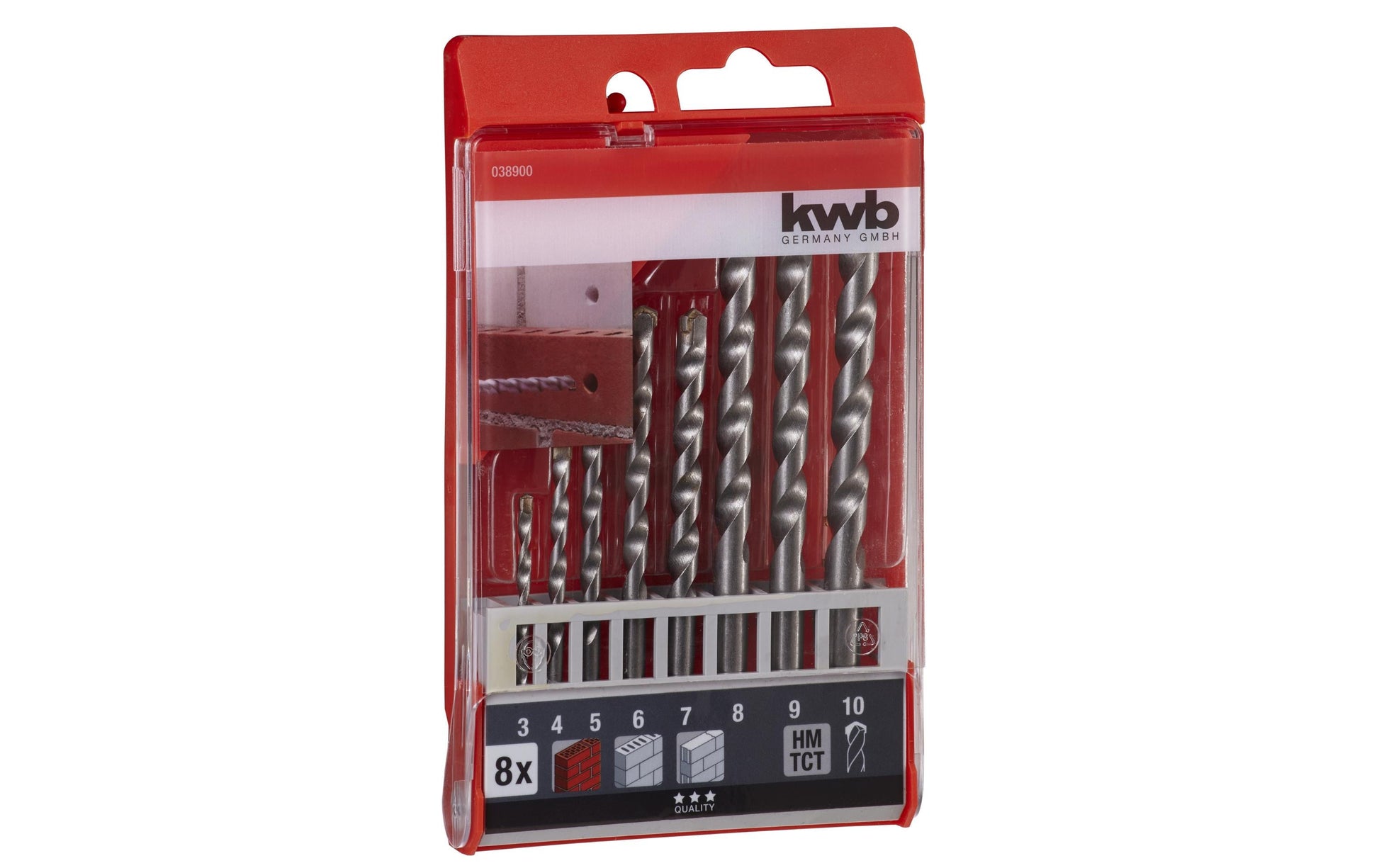 kwb Hartmetall-Steinbohrersatz 3–10 mm Zylinderschaft – 8-teilig – für Mauerwerk & Beton