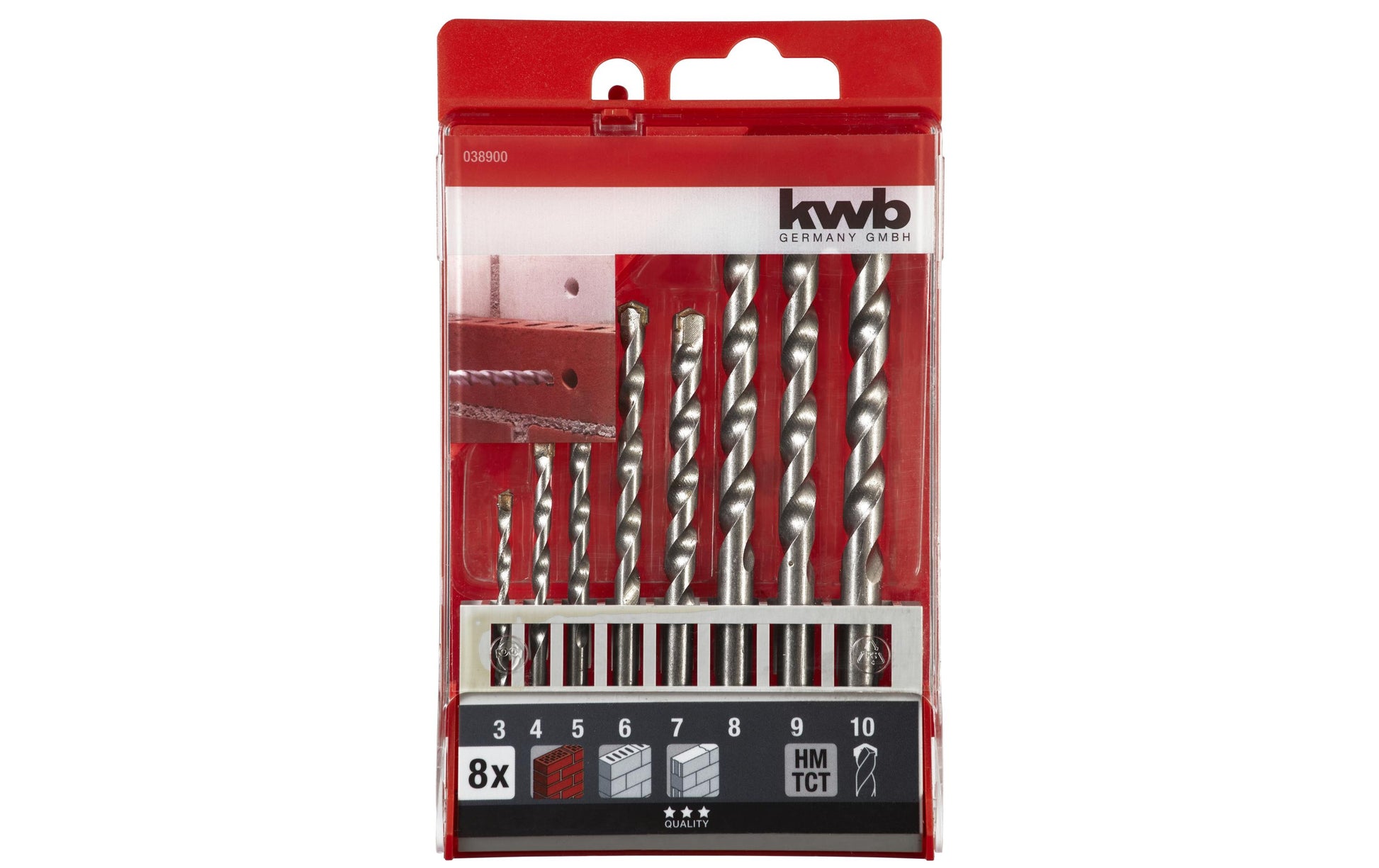 kwb Hartmetall-Steinbohrersatz 3–10 mm Zylinderschaft – 8-teilig – für Mauerwerk & Beton