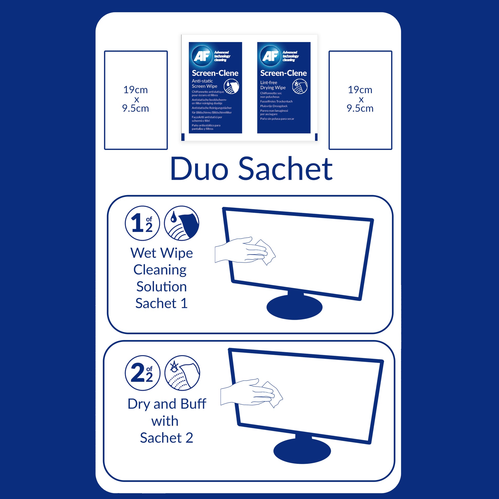 AF Feucht- & Trockentücher – für LCD/TFT/Plasma – 10,5 × 9,5 cm – 20 Stk.