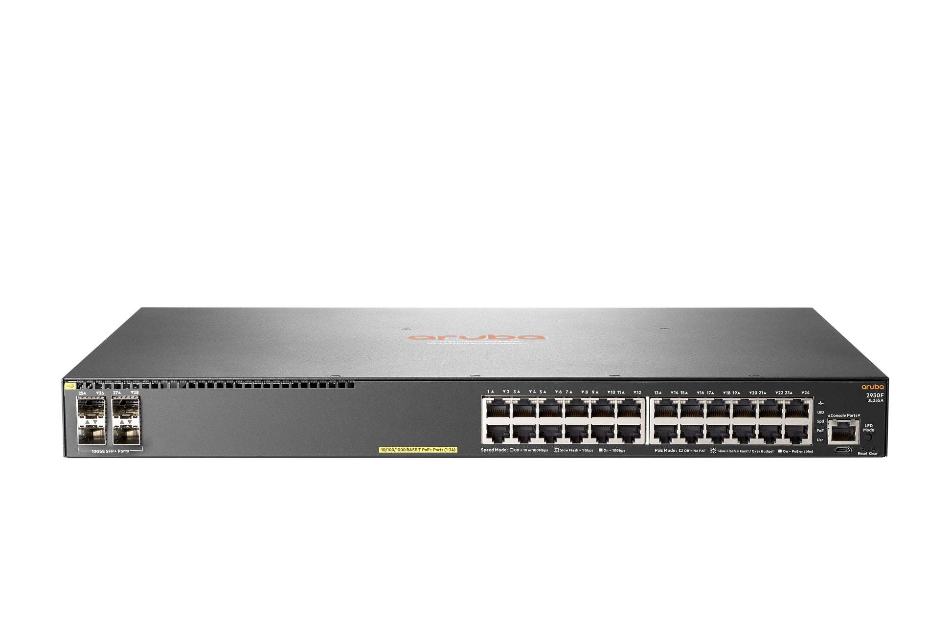 HPE Aruba Networking 2930F – Managed Switch – 24×GbE, 4×SFP+, L3, PoE+ 370 W, 1U