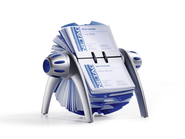 Durable Visifix Flip Visitenkartenbuch – für 400 Visitenkarten, Kunststoff, Silber/Blau, A–Z-Register