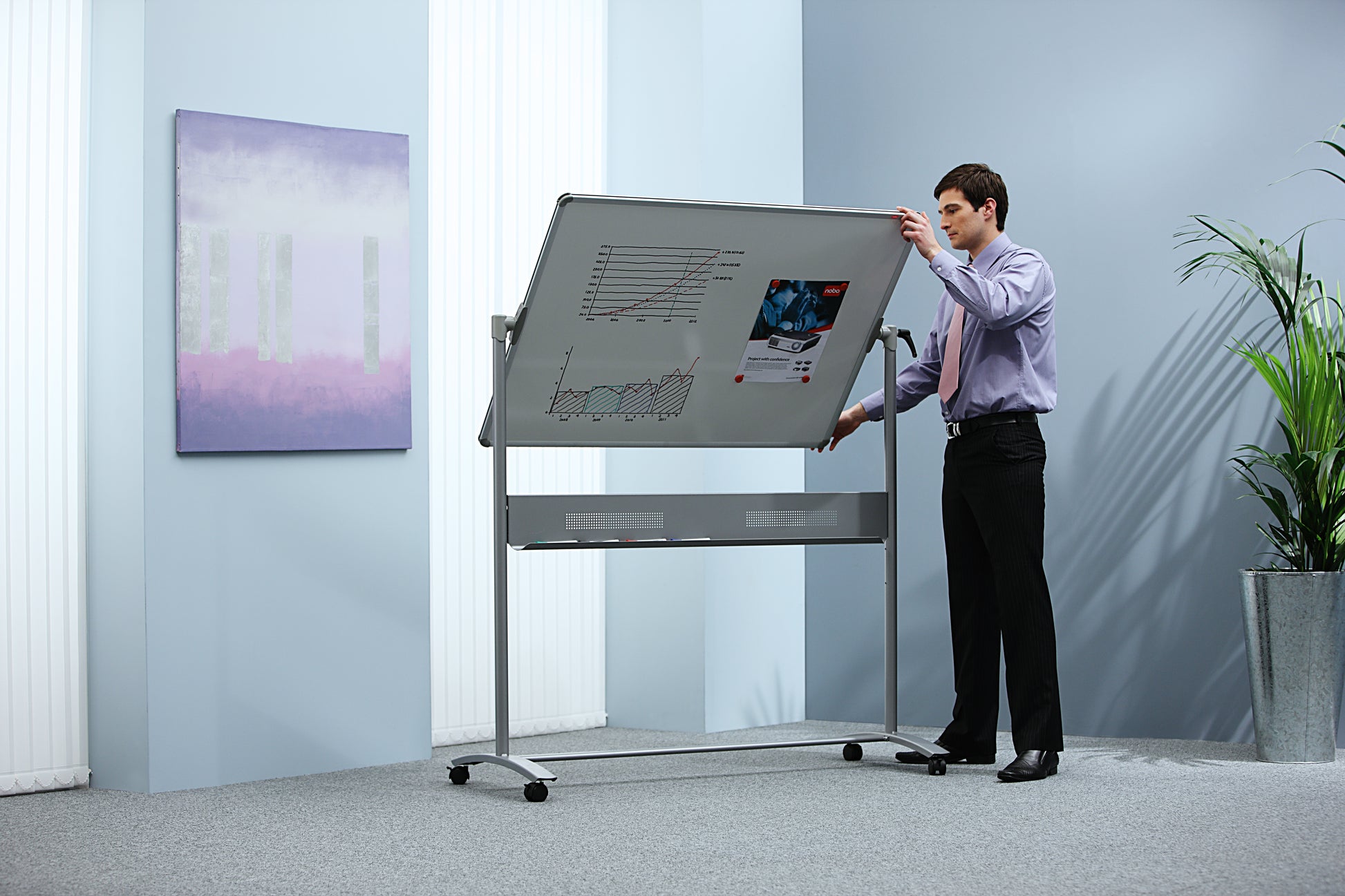 Nobo Whiteboard – 150 × 120 cm, Emaille, magnetisch, Alu-Rahmen, mobil, beidseitig, drehbar