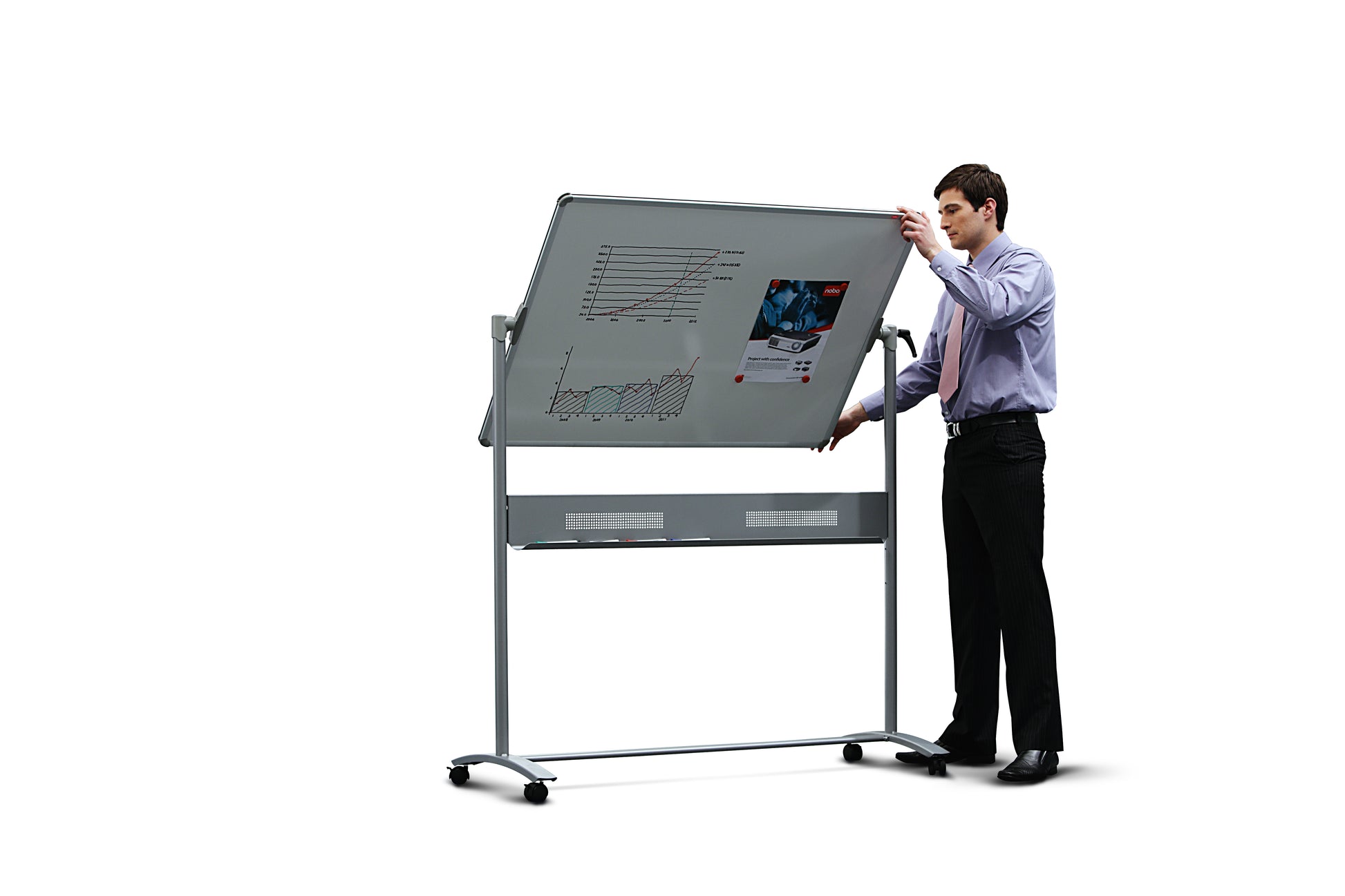 Nobo Whiteboard – 150 × 120 cm, Emaille, magnetisch, Alu-Rahmen, mobil, beidseitig, drehbar