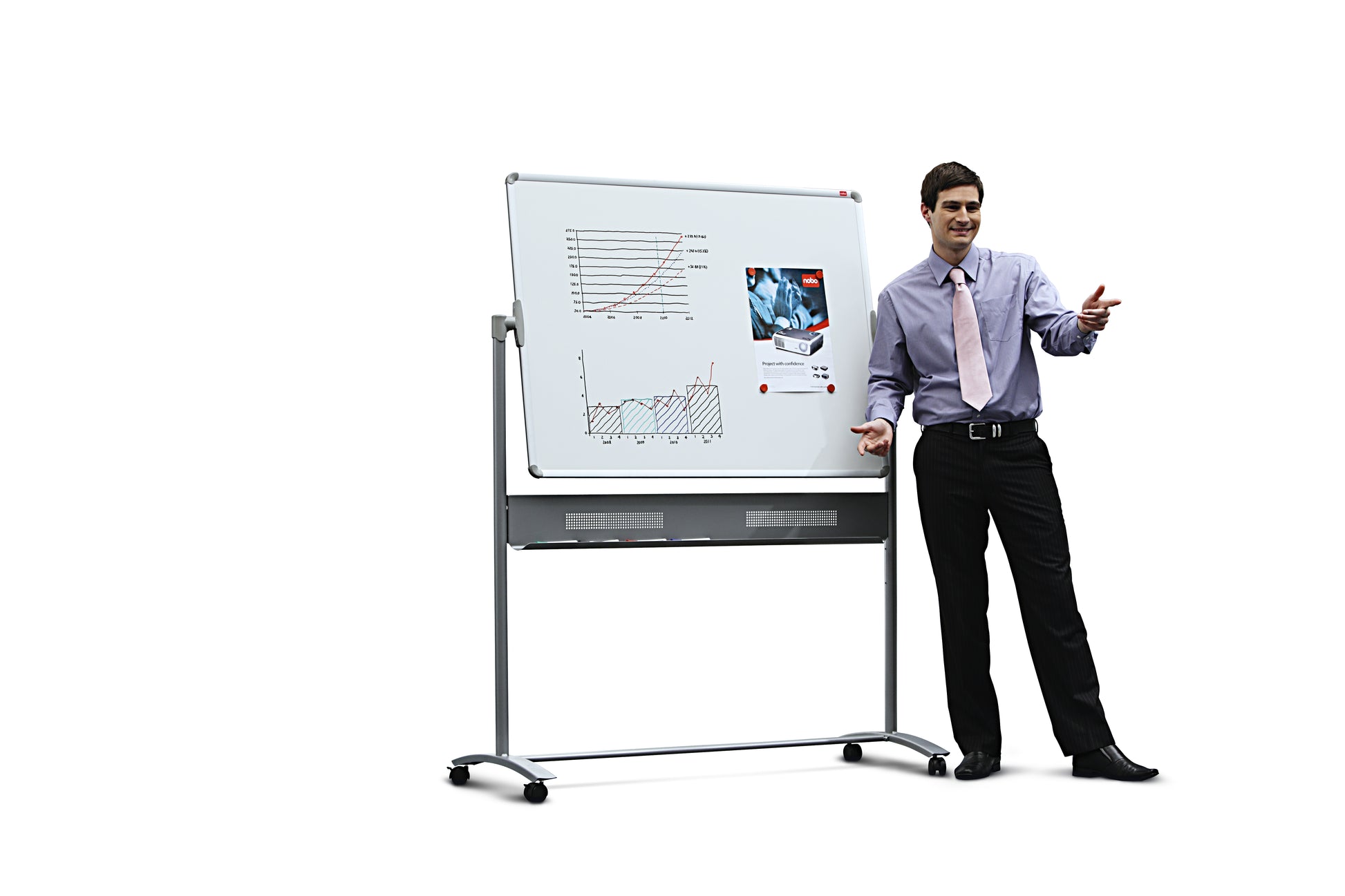 Nobo Whiteboard – 150 × 120 cm, Emaille, magnetisch, Alu-Rahmen, mobil, beidseitig, drehbar