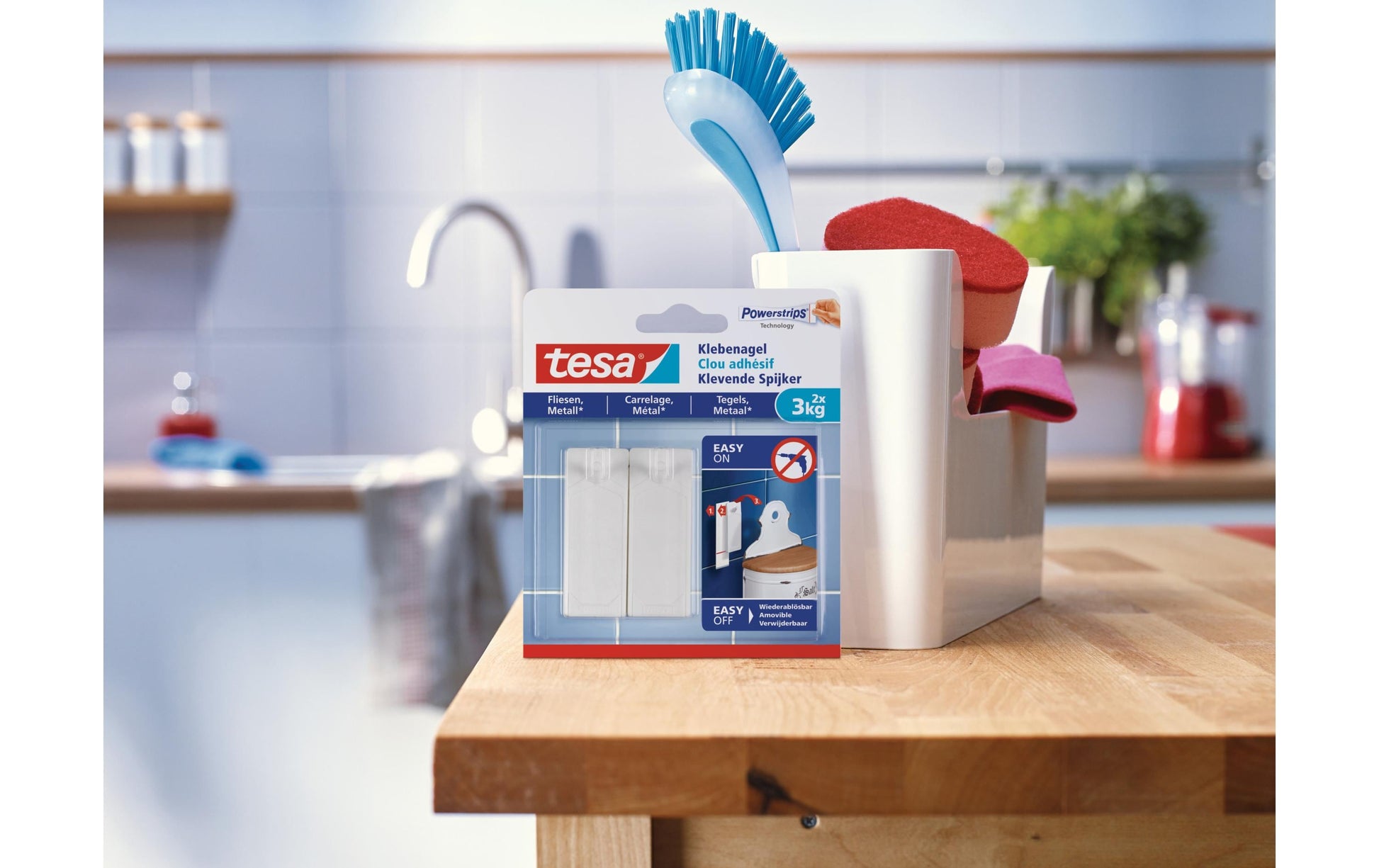 TESA Haken - weiss - selbstklebend - 3 kg - für Fliesen & Metall - 2 Stück