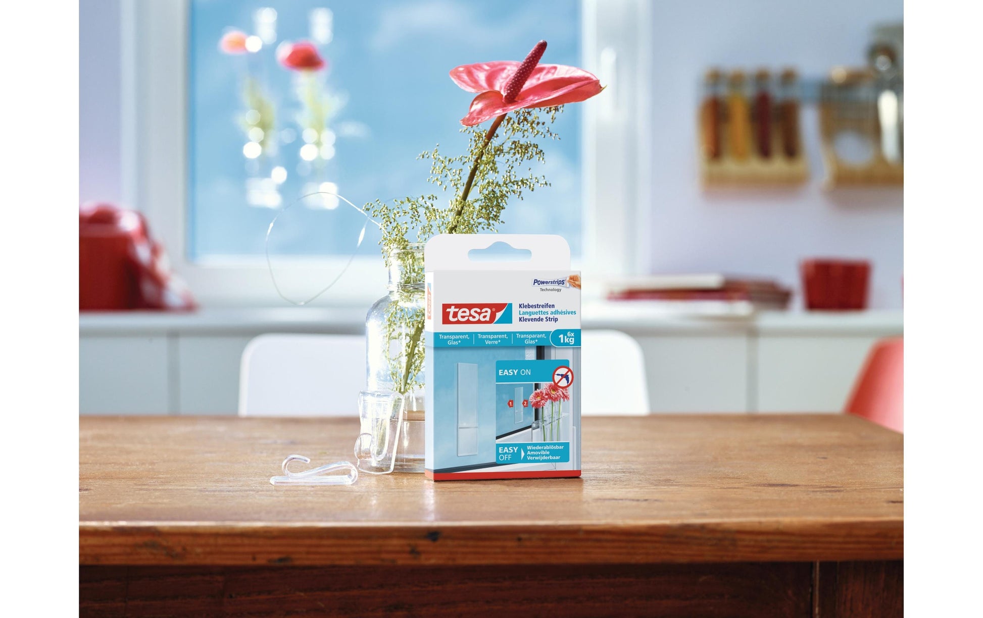 TESA Montagestreifen – transparent, bis 1 kg, 8 Stk., für Glas/Kunststoff, Innen