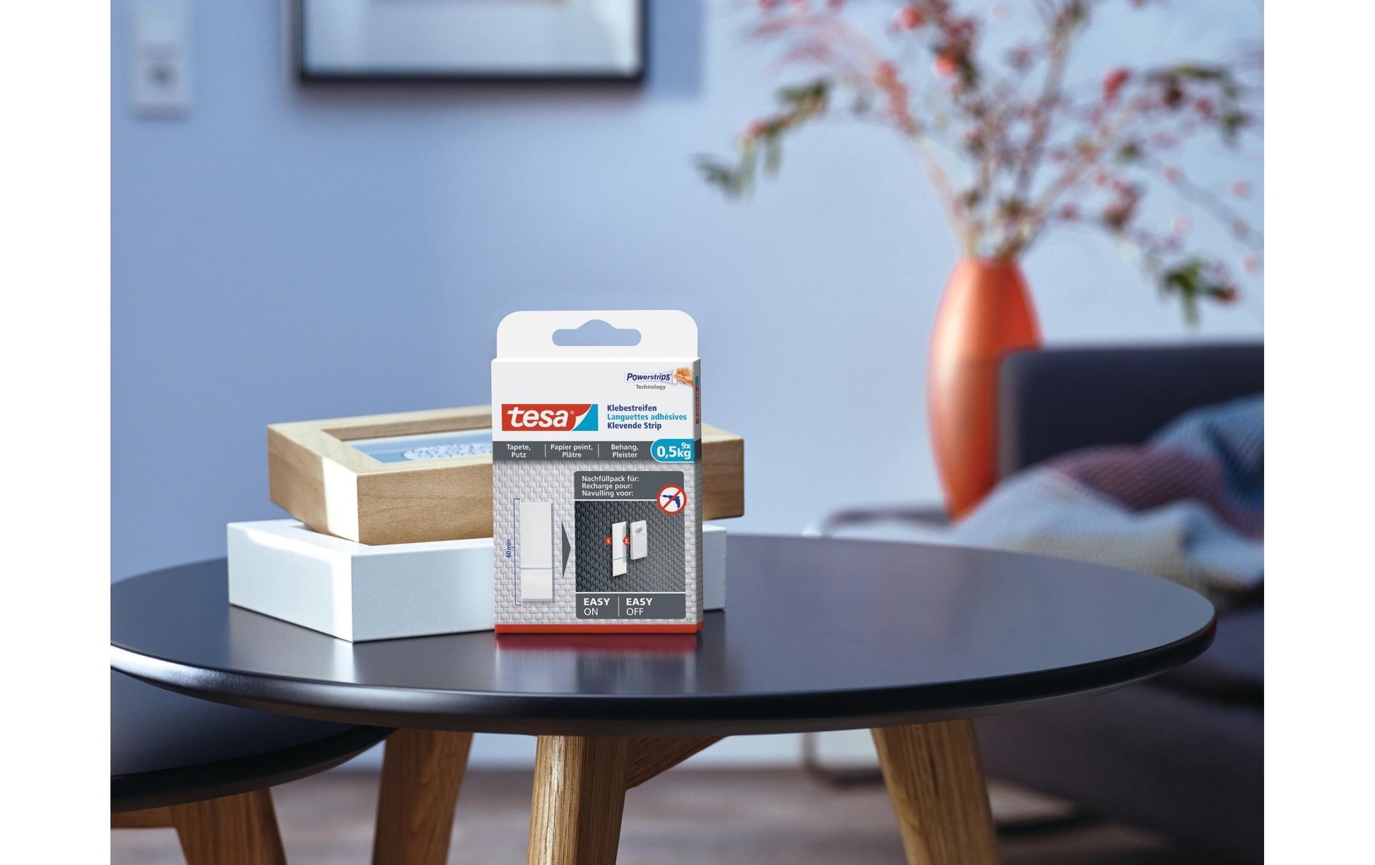 TESA Powerstrips Klebestreifen – weiss, doppelseitig, wiederablösbar, für Tapete und Putz, 9 Stück
