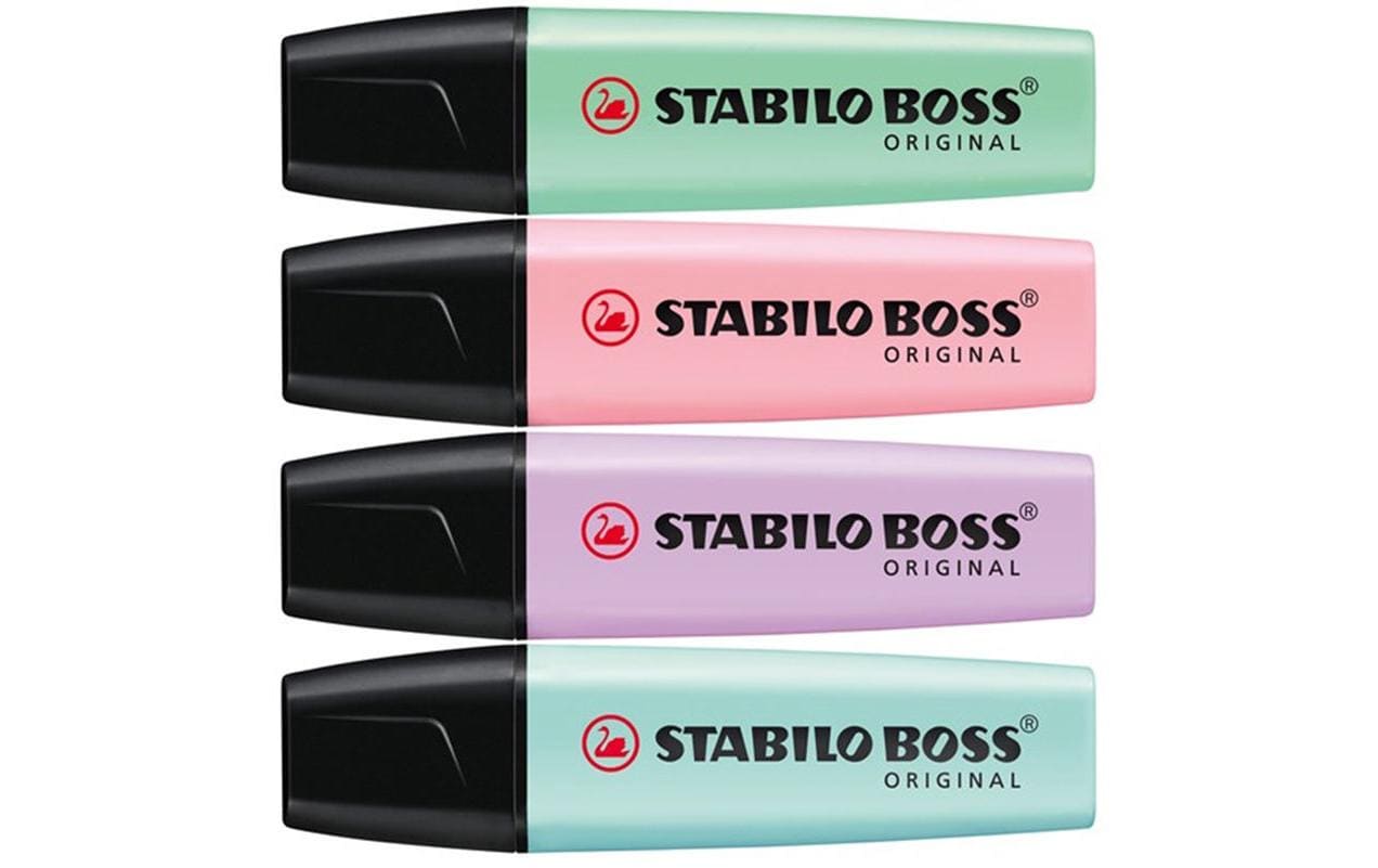 STABILO BOSS Original Textmarker Set 4 Pastellfarben – Keilspitze, 2–5 mm