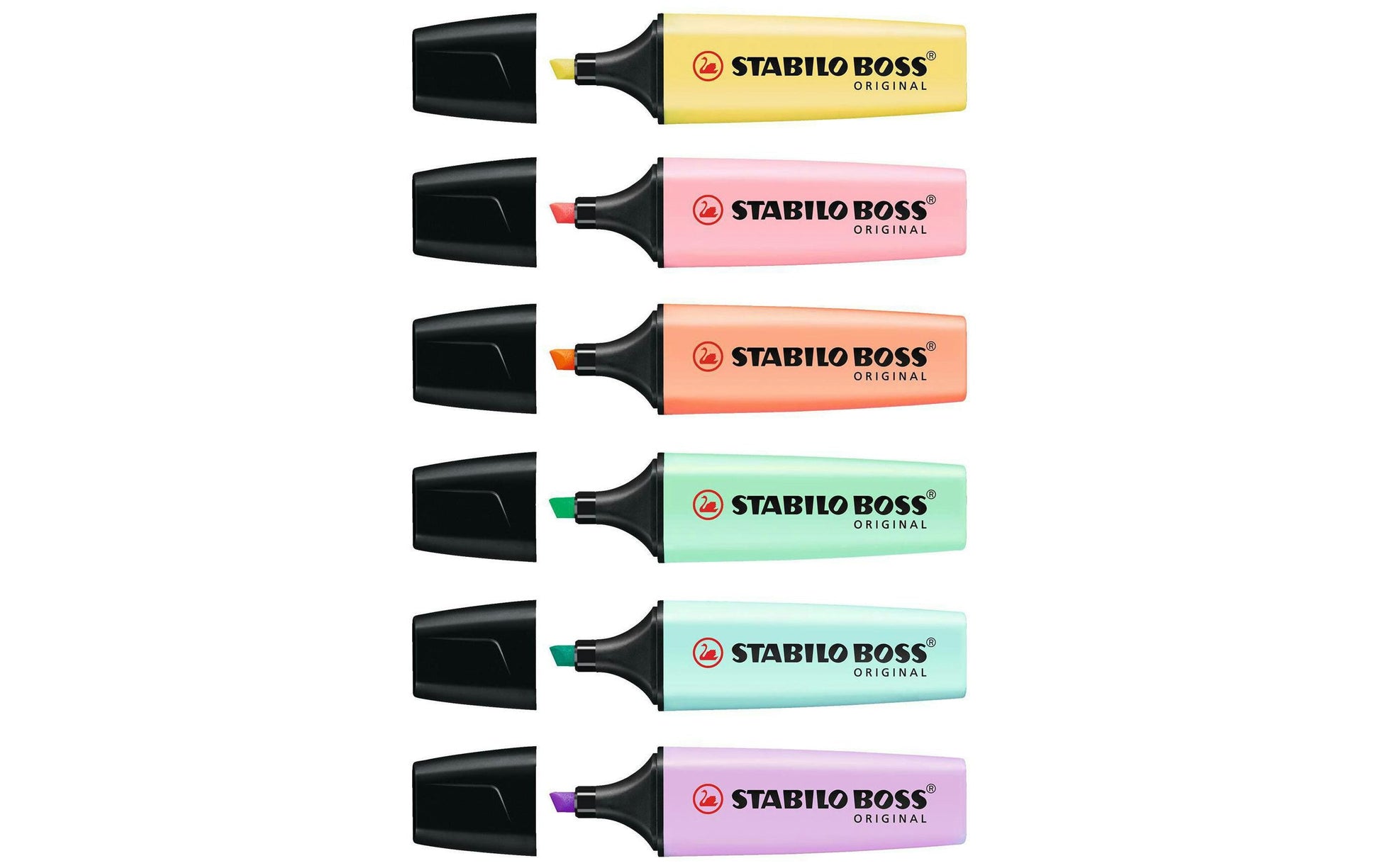 STABILO BOSS Original Textmarker Set 6 Farben Pastell – Keilspitze, 2–5 mm