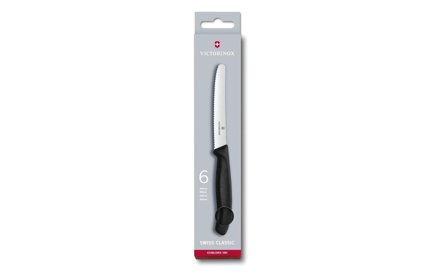 Victorinox Tafelmesser – 6er-Set, 11 cm, Wellenschliff, Edelstahl, Kunststoffgriff, Schwarz