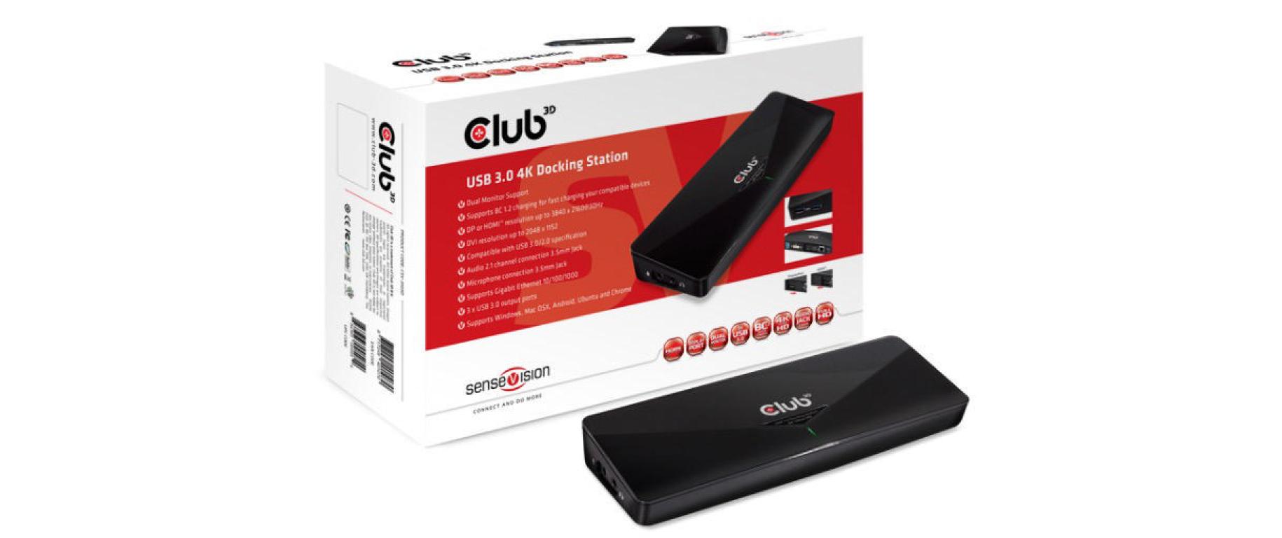CLUB3D Club 3D CSV-3103D Dockingstation – USB-A, 1× DP, 1× HDMI, 1× DVI, 3× USB-A, GbE, 3,5 mm Audio, für Windows