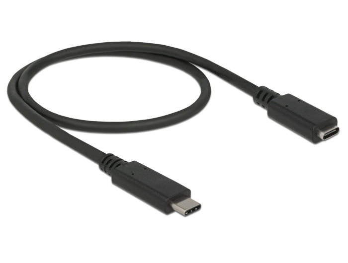 DeLOCK USB-C Verlängerungskabel (Stecker auf Buchse) – USB 3.2 Gen 2 (10 Gbit/s) – 0,5 m – Schwarz