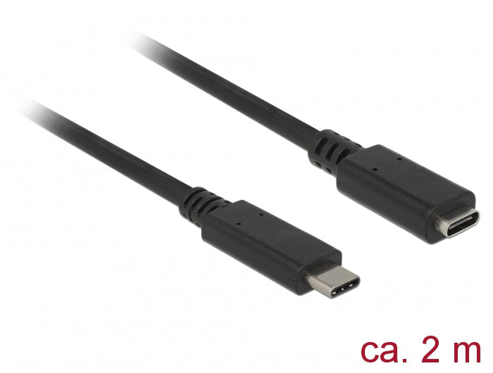 DeLOCK USB-C Verlängerungskabel (Stecker auf Buchse) – USB 3.2 Gen 1 (5 Gbit/s) – 2 m – Schwarz