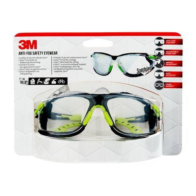 3M Solus Schutzbrille – Antibeschlag, Kratzfest, Rahmen Grün/Schwarz, Kunststoff, Inkl. Stoffetui