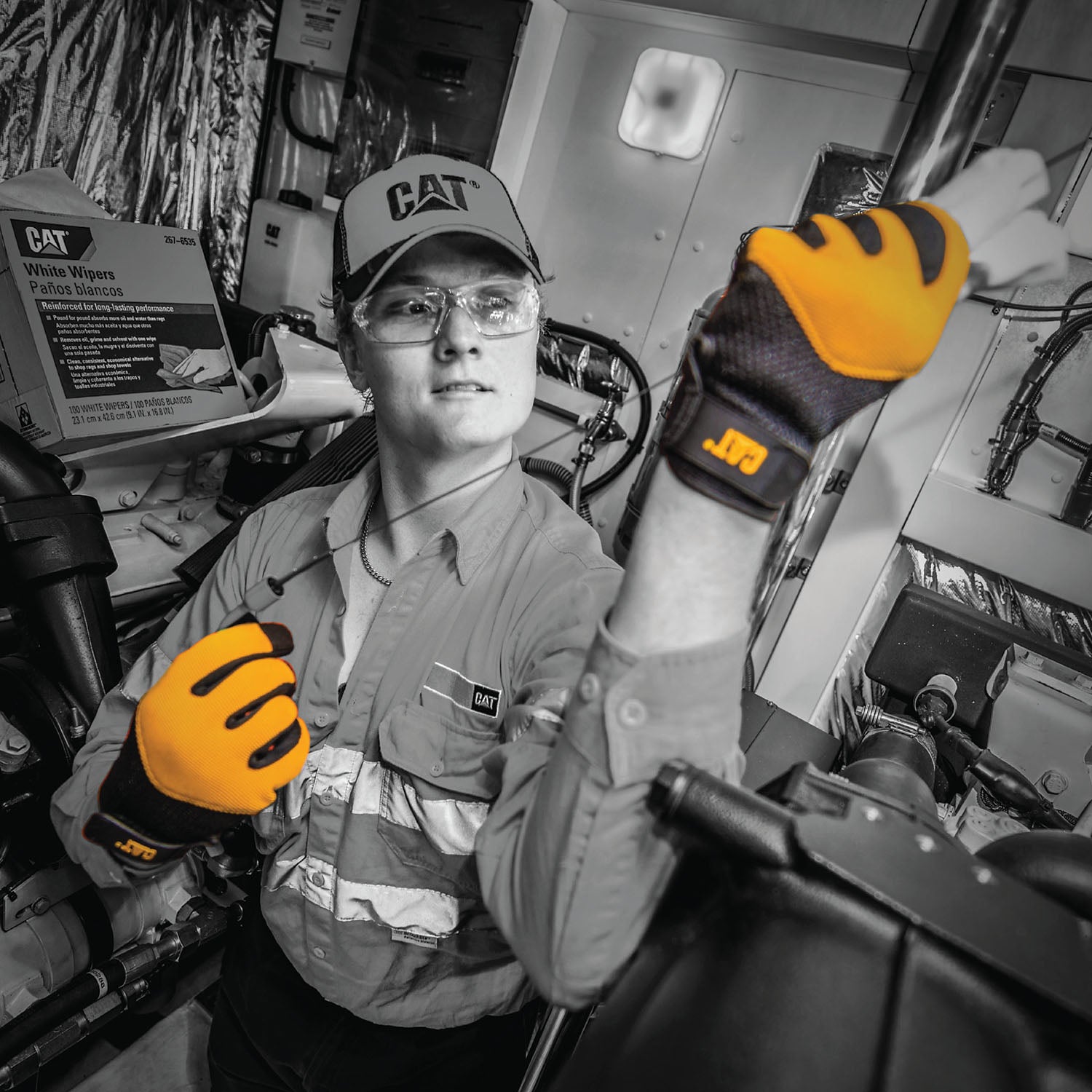 CAT Arbeitshandschuhe – XL – Nylon, EN 388:2122, Gelb, verstärkte Fingerspitzen