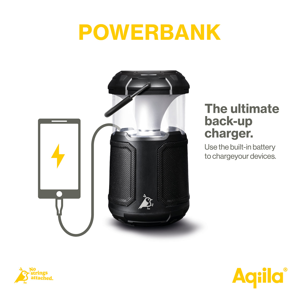 Aqiila Soundbird B10 – Bluetooth-Lautsprecher – mit Lampe & Powerbank, 20 W, 12 h, Schwarz