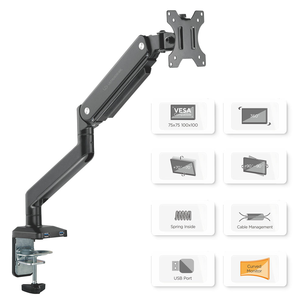 Ultradesk Monitorarm Tischhalterung – 1 Monitor – bis 32" – VESA 75×75/100×100 mm – bis 10 kg/Monitor