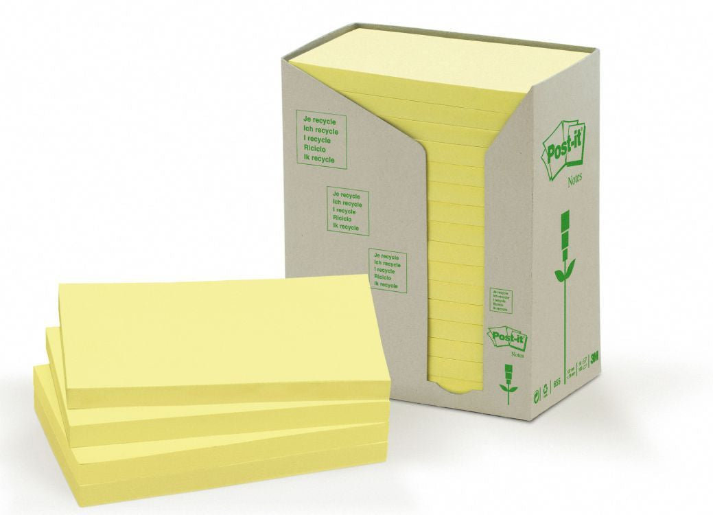 Post-it Haftnotizen Recycling Tower – 127×76 mm – Gelb, 16×100 Blatt, PEFC