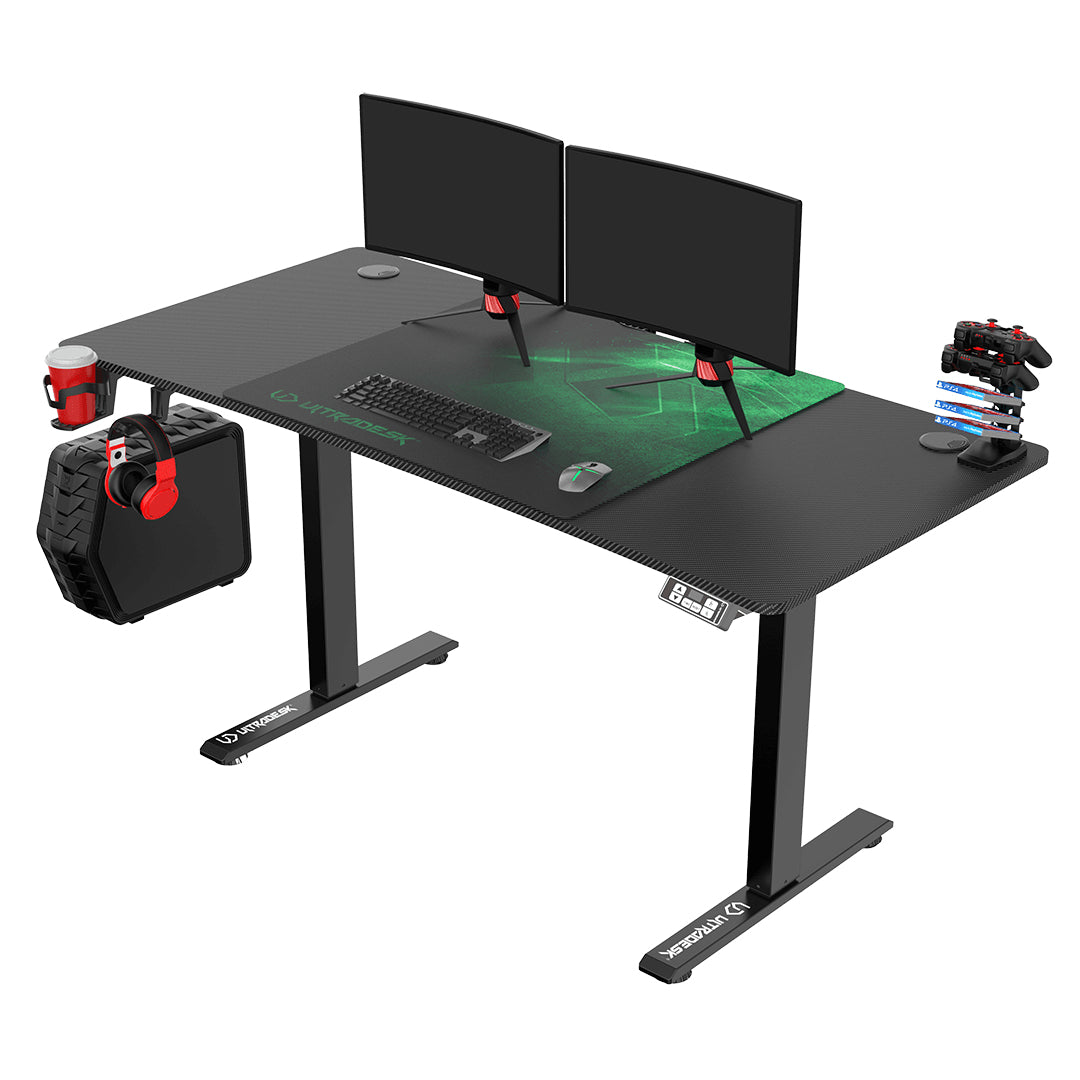 Ultradesk Level V2 Gaming-Tisch – 140 × 68 cm, höhenverstellbar, schwarz/grün, Stahl