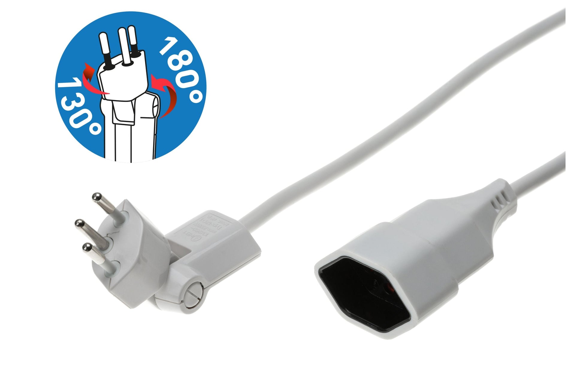 Max Hauri AG Max Hauri – Netzkabel, T12 auf T13, abgewinkelt, Kinderschutz, 3 m, Weiss, 129041