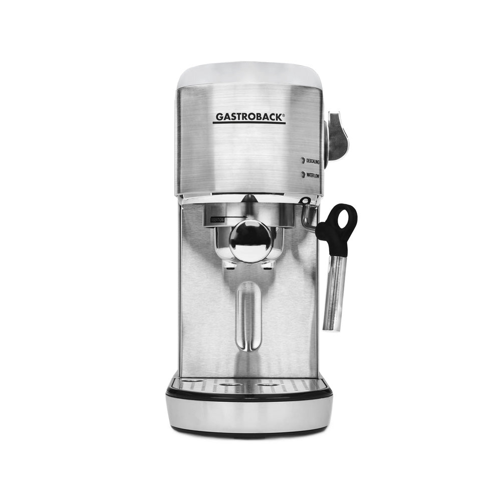 Gastroback Piccolo Espressomaschine (Siebträger) – 19 bar, 1,5 l, Milchschaumdüse, Silber