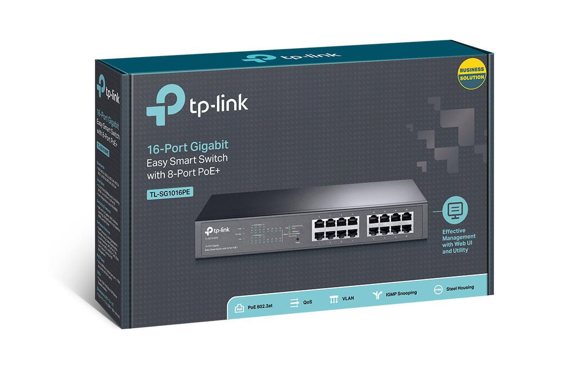 TP-Link TL-SG1016PE – Managed Switch – 16×GbE, L2, 8×PoE+ 110 W, 19" Rack