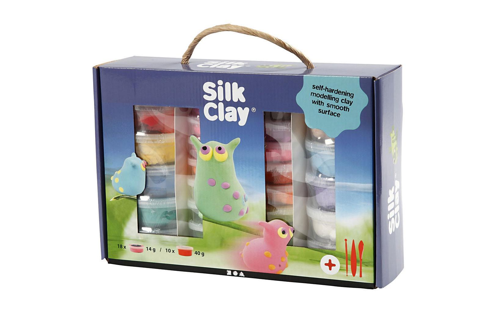 Creativ Company Silk Clay – Modelliermasse-Set – 10 × 40 g, 18 × 14 g, 3 sortiert – lufthärtend