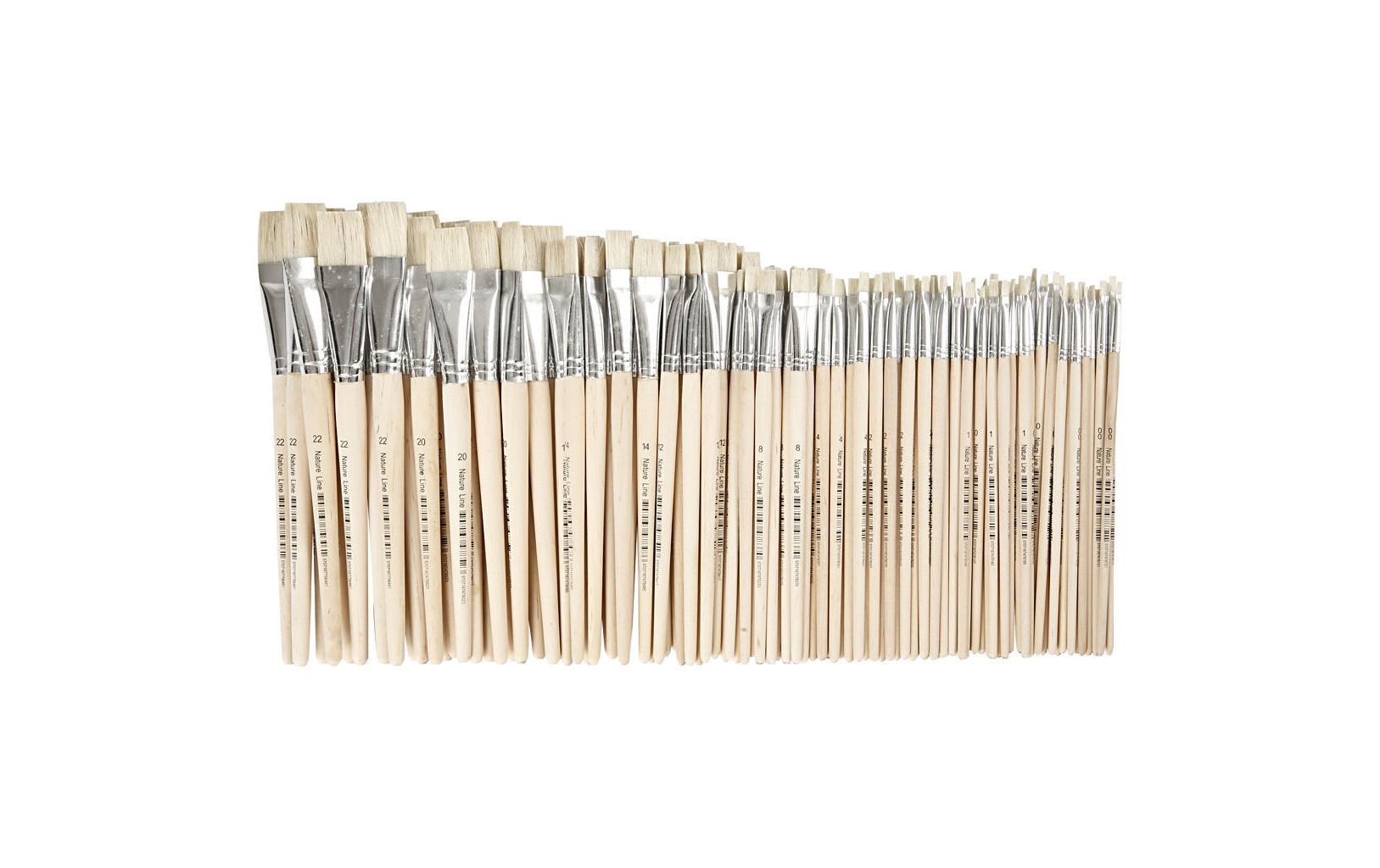 Creativ Company Pinsel-Set – Flachpinsel, Schweineborsten, Grösse sortiert, 120er-Set