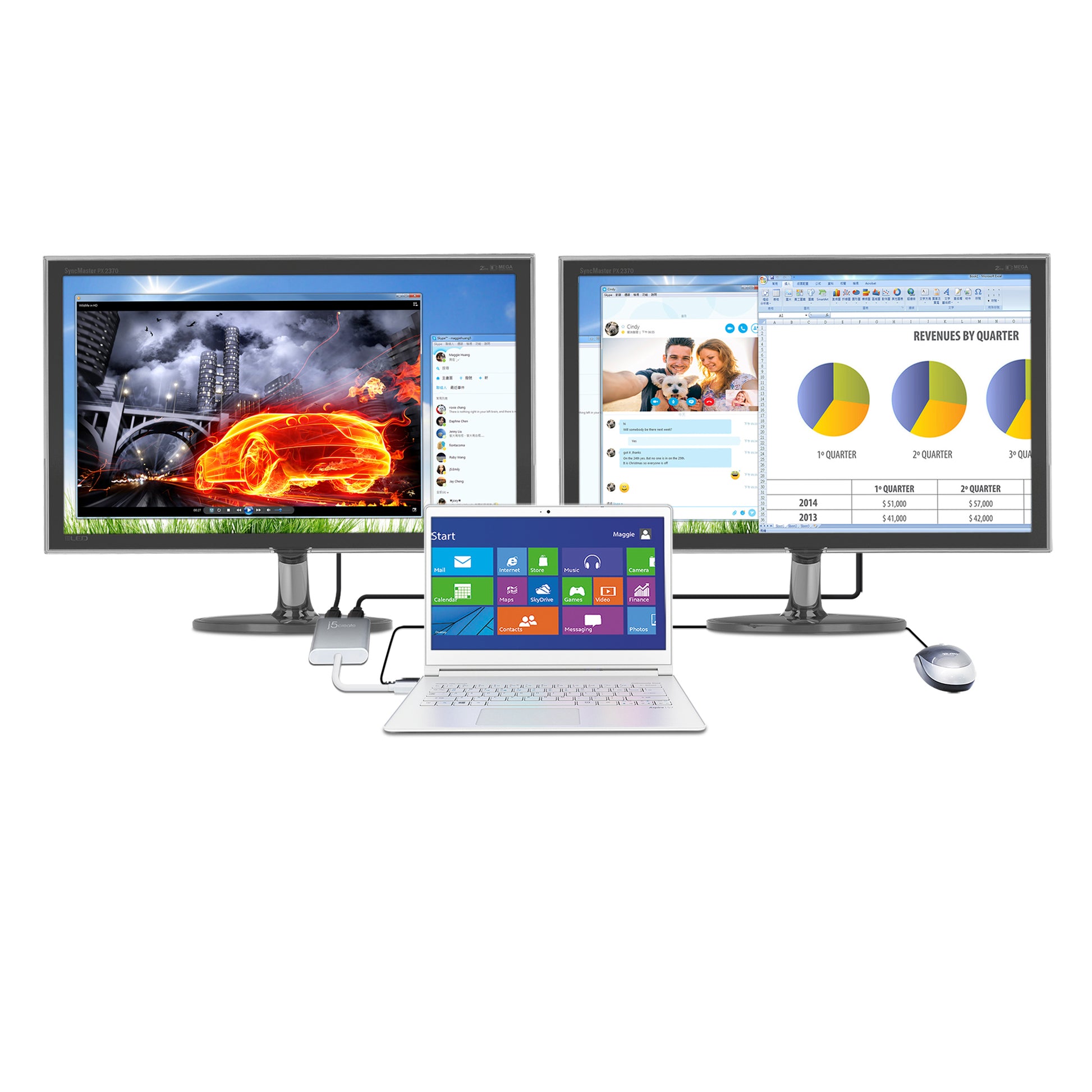 j5create JUA365-N Multi-Monitor-Adapter USB-A zu 2× HDMI – 4K (3840 × 2160) @ 30 Hz, für Windows, macOS