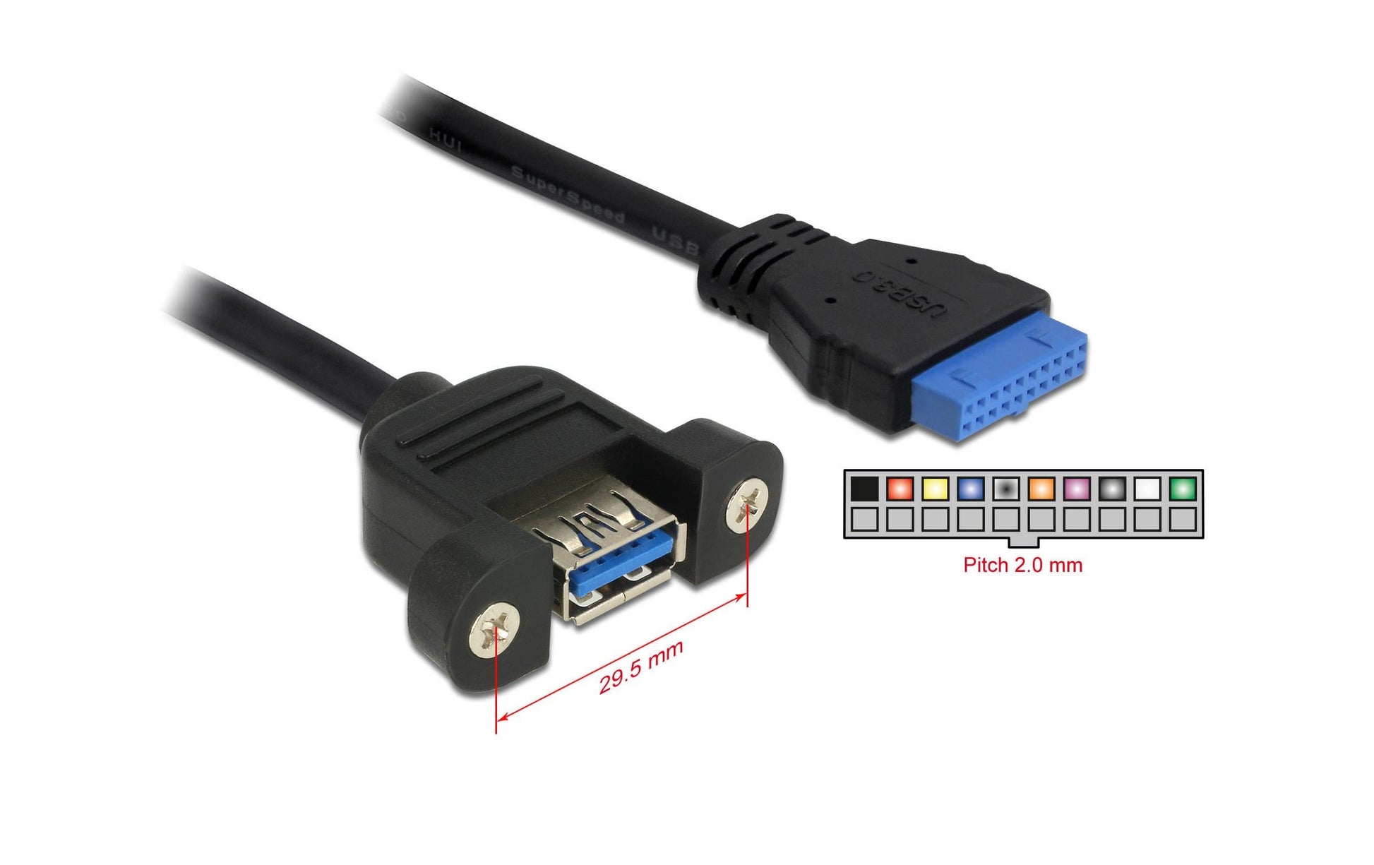 DeLOCK USB-A auf 19-pol Header Kabel – USB 3.2 Gen 1 (5 Gbit/s) – 0,5 m – Schwarz